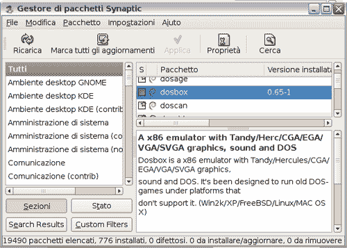 Step 2 - installo il pacchetto dosbox con synaptic